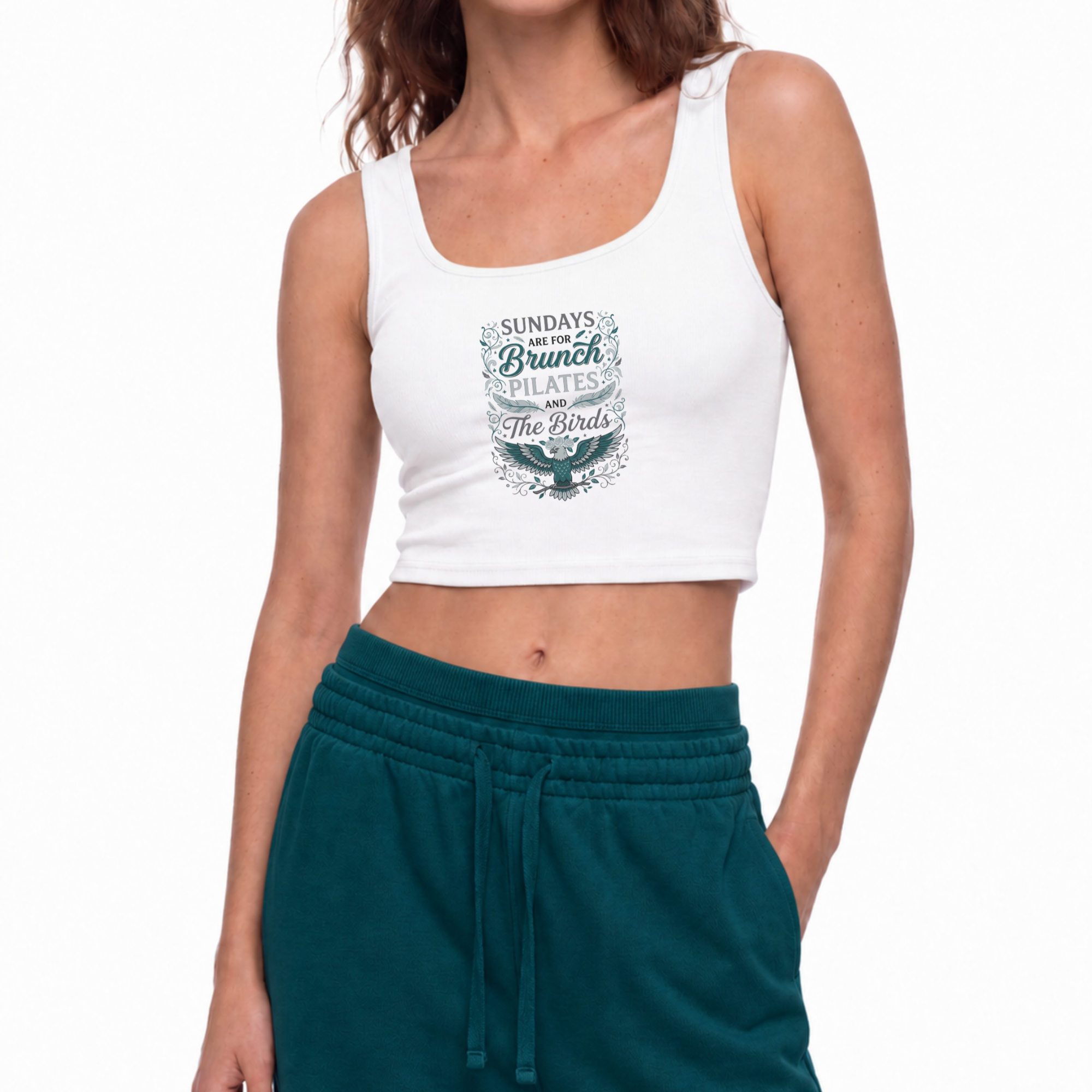 Cropped Tank - Sundays are for Brunch, Pilates & The Birds